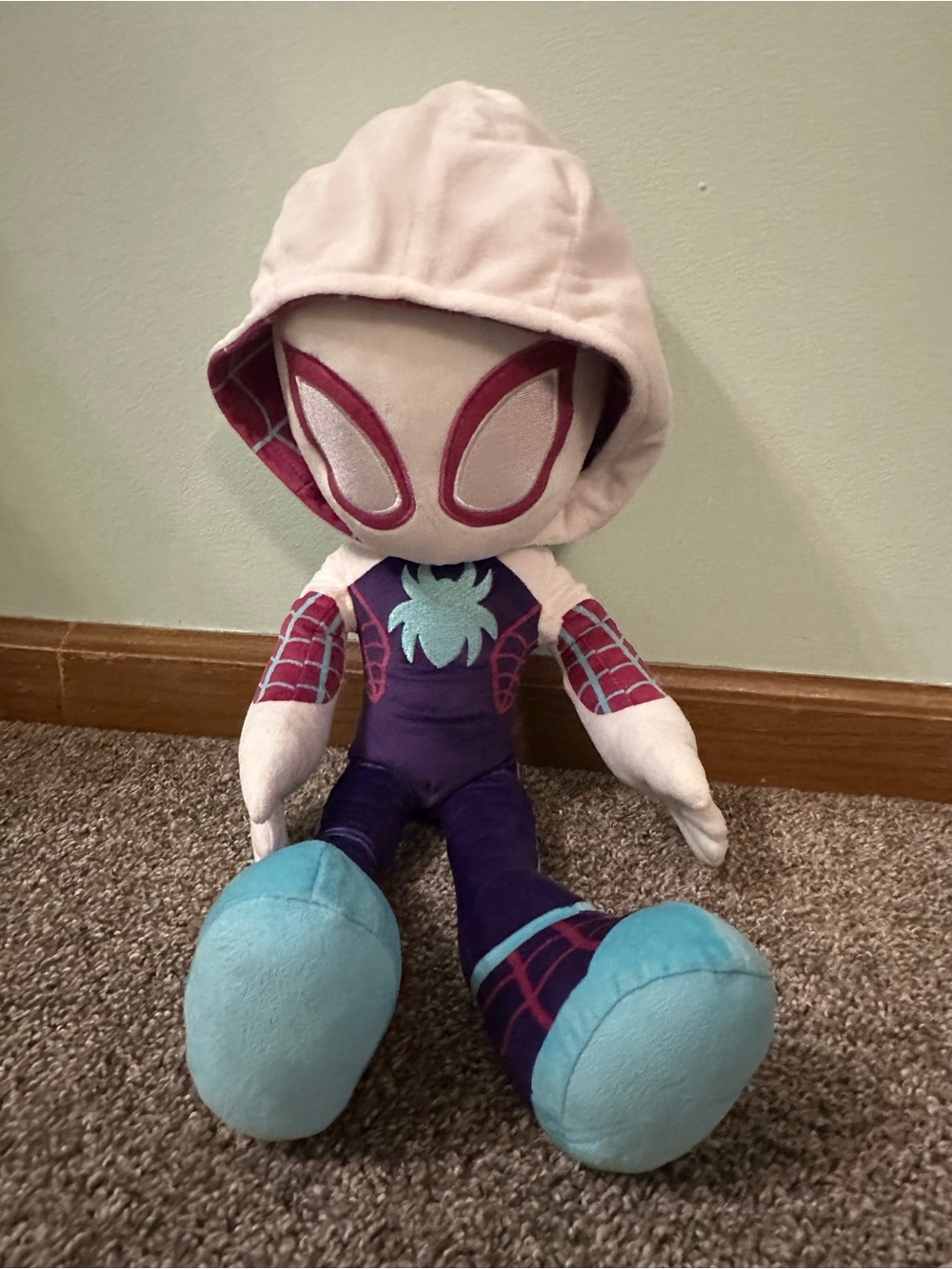 Ghost spider Purple & Light Blue Spider Hero Plush Toy – Hooded Superhero Doll